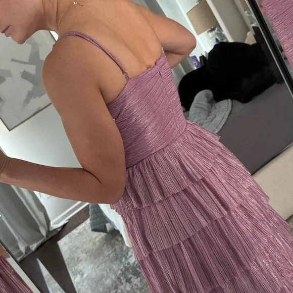 Gianni Bini Elegant Mauve Pink Purple Metallic Tiered Maxi Dress - Picture 2 of 11